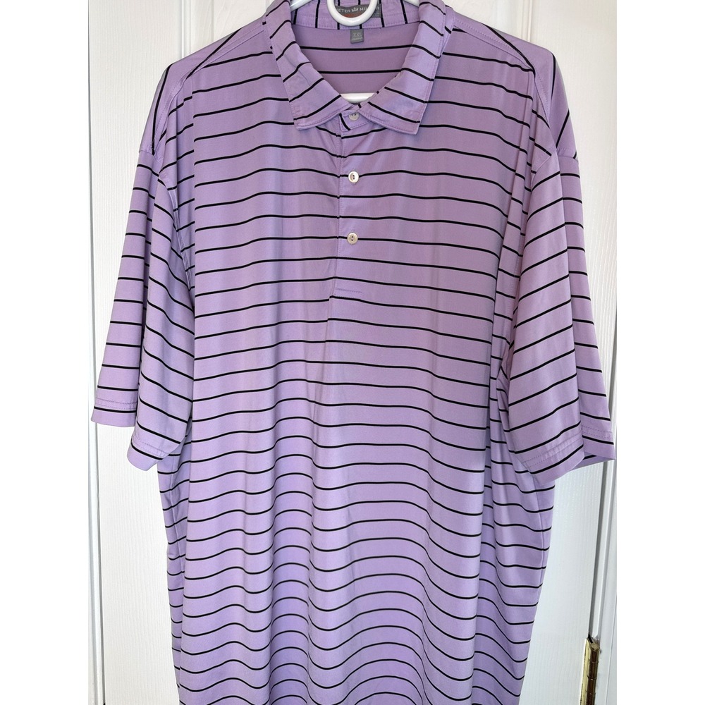Peter Millar Summer Comfort Polo Mens XXL Purple Stripe Bandon Trails Golf Shirt